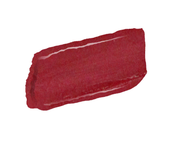 Aurora lip gloss swatch, glossy deep red berry swipe with smooth finish