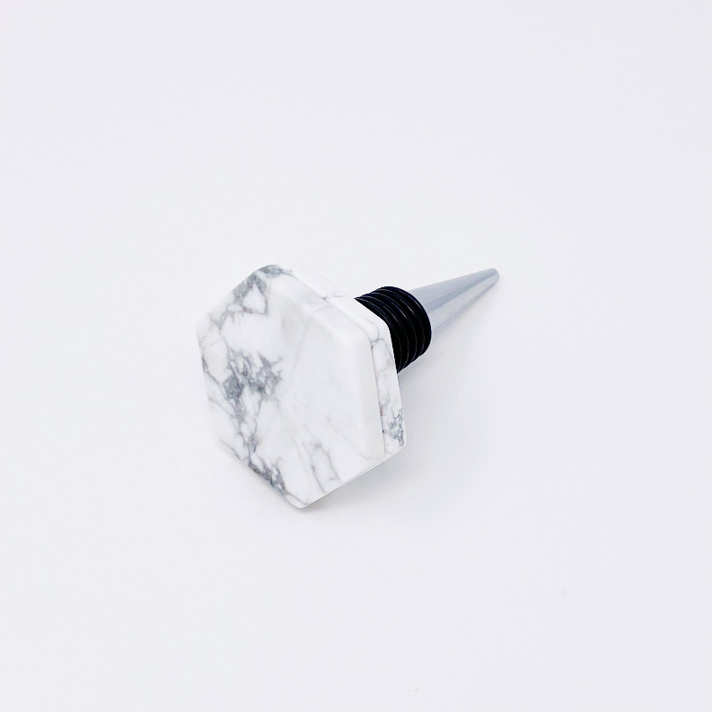 Another Class Hexagon Stone Wine Stopper By Young - White Marble / 1 - Home Decor