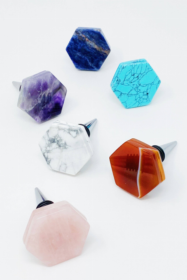 Another Class Hexagon Stone Wine Stopper By Young - White Marble / 1 - Home Decor