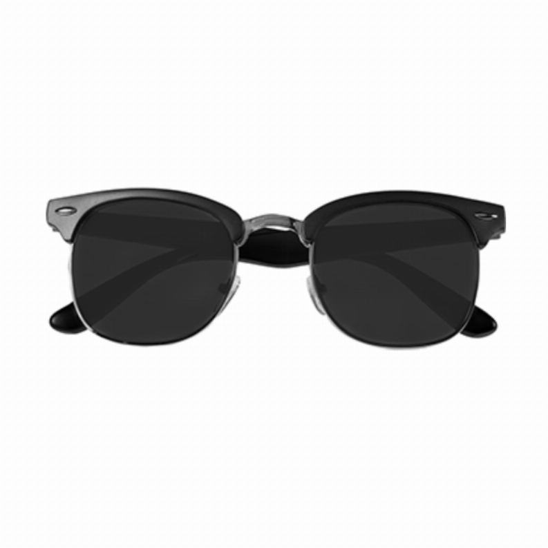 Islander sunglasses with black round lenses and slim metal frame, side temples