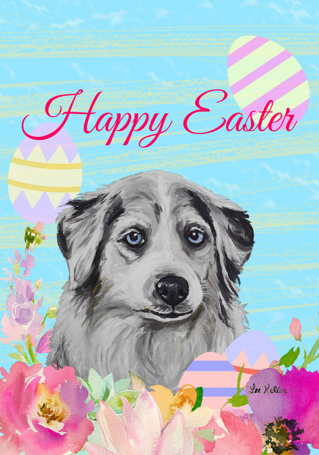 Australian Shepherd - Hippie Hound Studios Easter  House and Garden Flags - Outdoor's