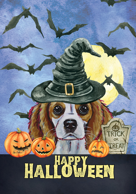 Cavalier King Charles Blenheim - Hippie Hound Studio Best of Breed Halloween House and Garden Flag - 1 / Garden 12" x 17" -…