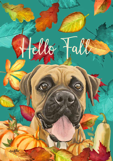 Boxer Uncropped - Hippie Hound Studios Fall Leaves  House and Garden Flags - Outdoor's