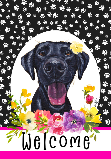 Black Labrador - Hippie Hound Studios Paw Prints  House and Garden Flags - 1 / Garden 12" x 17" - Outdoor's
