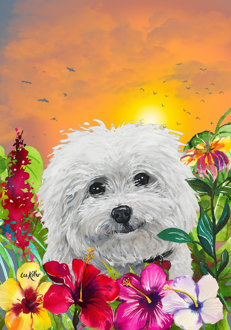 Bichon Frise - Hippie Hound Studios Tropical Summer  House and Garden Flags - Outdoor's