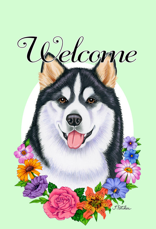 Alaskan Malamute - Best of Breed Welcome Flowers Outdoor Flag - Outdoor's