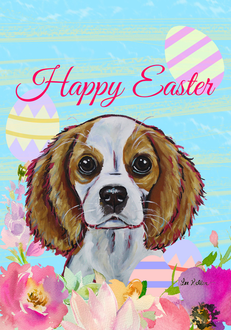 Cavalier King Charles Spaniel - Hippie Hound Studios Easter  House and Garden Flags - Outdoor's