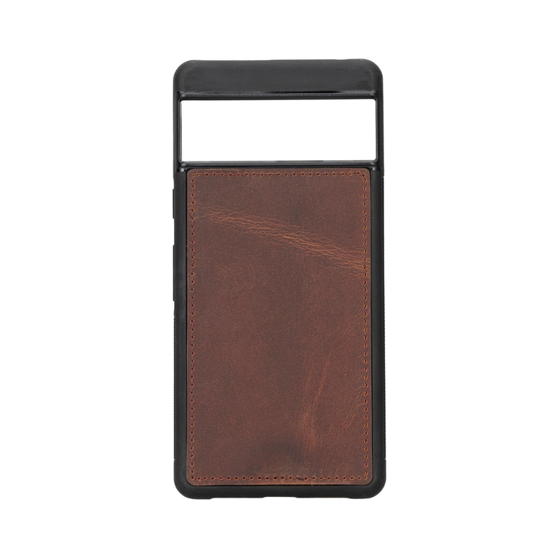 Dark brown leather wallet phone case front with top opening and stitched card pocket