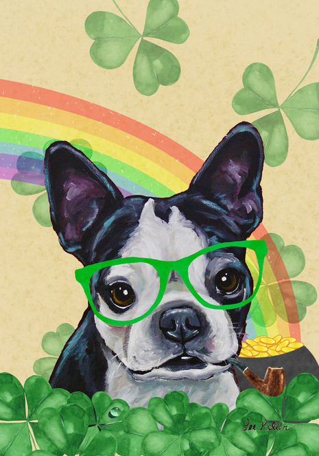 Boston Terrier - Hippie Hound Studios Saint Patricks Day  House and Garden Flags - Outdoor's