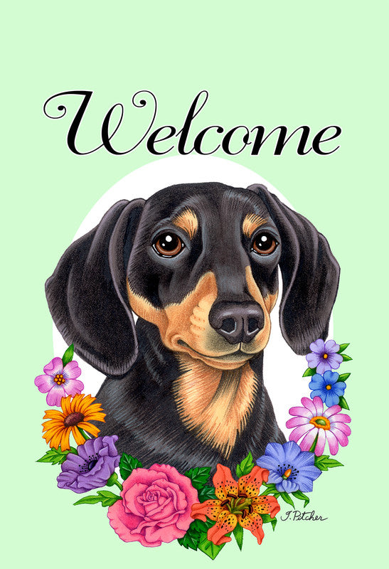 Garden flag featuring a French bulldog face surrounded by colorful flowers