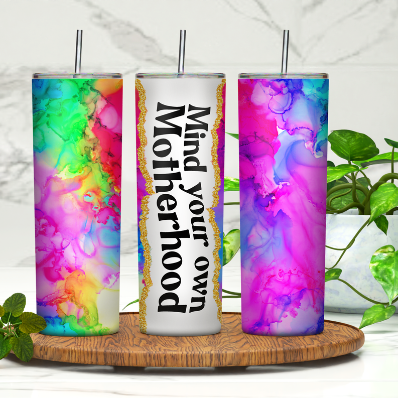 20oz skinny tumblers with colorful swirl wrap, stainless lid and clear straw