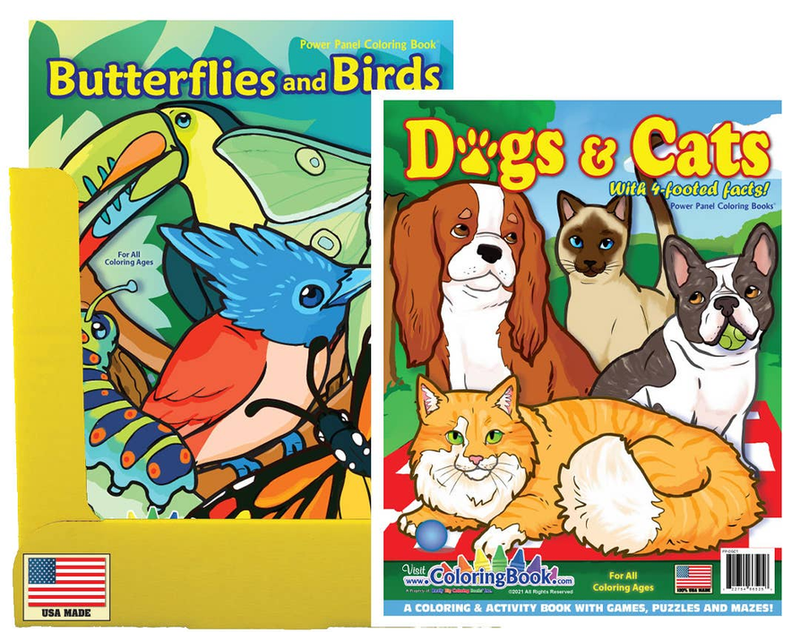 Coloring book set, butterflies and birds plus dogs and cats, paperback, 8.5x11 inches