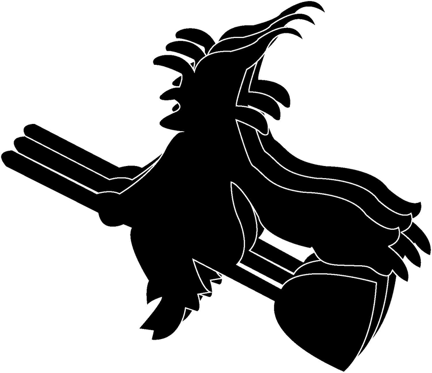 Black foam witch silhouette cut-out with wide hat and broom