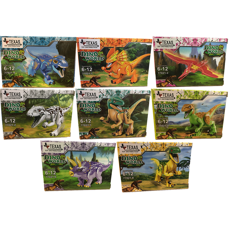 Dino World dinosaur brick set assortment of boxed dinosaurs with age 6-12 labels