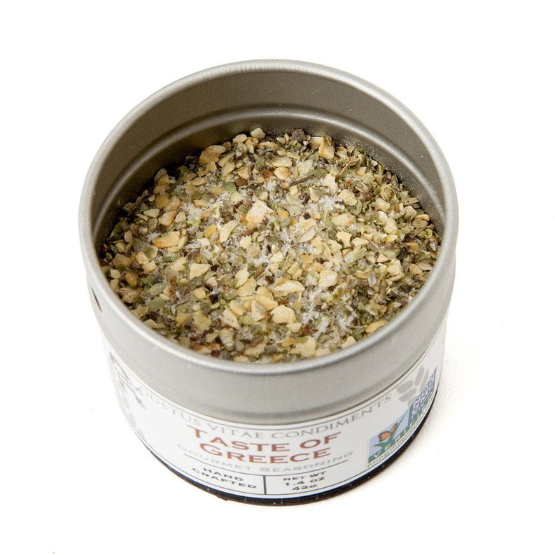 Greece seasoning tin filled with chopped herb flakes