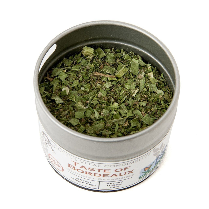 Bordeaux seasoning tin filled with dried green herb flakes