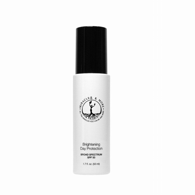 Brightening day protection SPF 50 brightening serum in white bottle, black cap, 50 ml