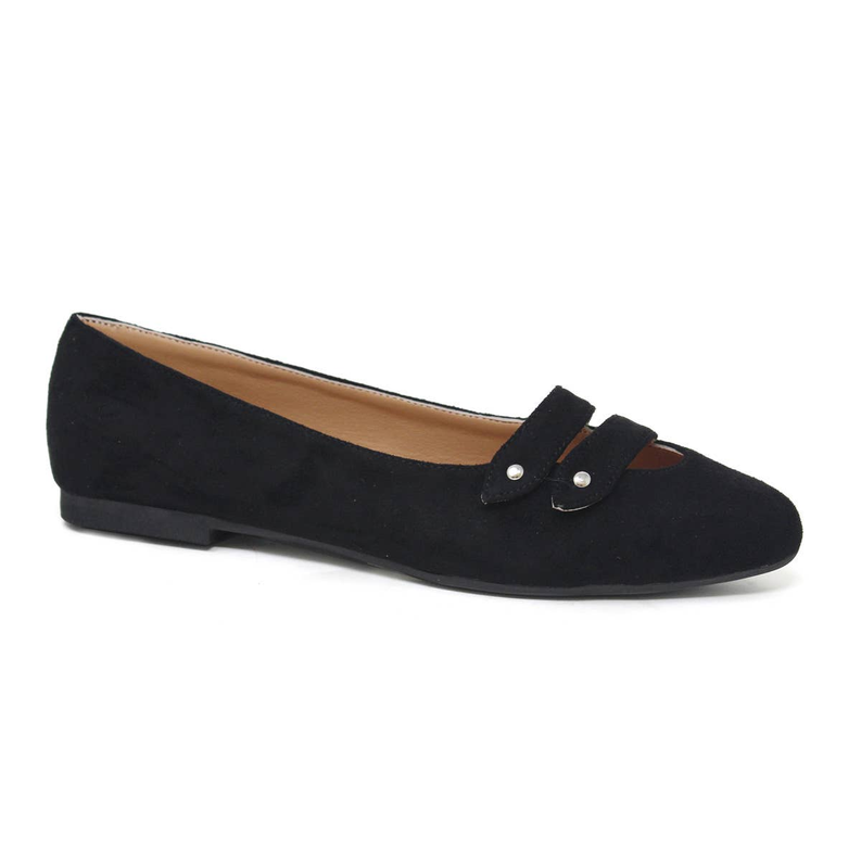 Yoki GENEVA-50 women's plain ballet flat, black suede with side buckle