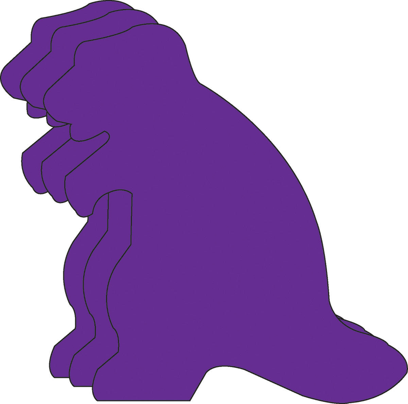 Purple foam dinosaur cut-out with layered outline shapes