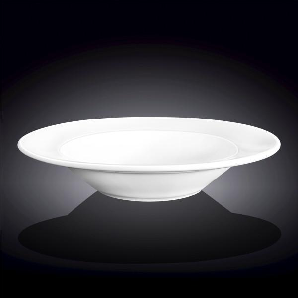 White deep plate, 11 in round bowl with smooth glossy surface and wide rim