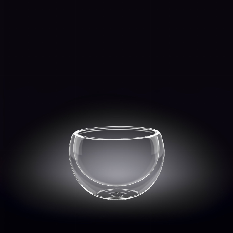 Transparent glass bowl, empty, thick base and rounded rim