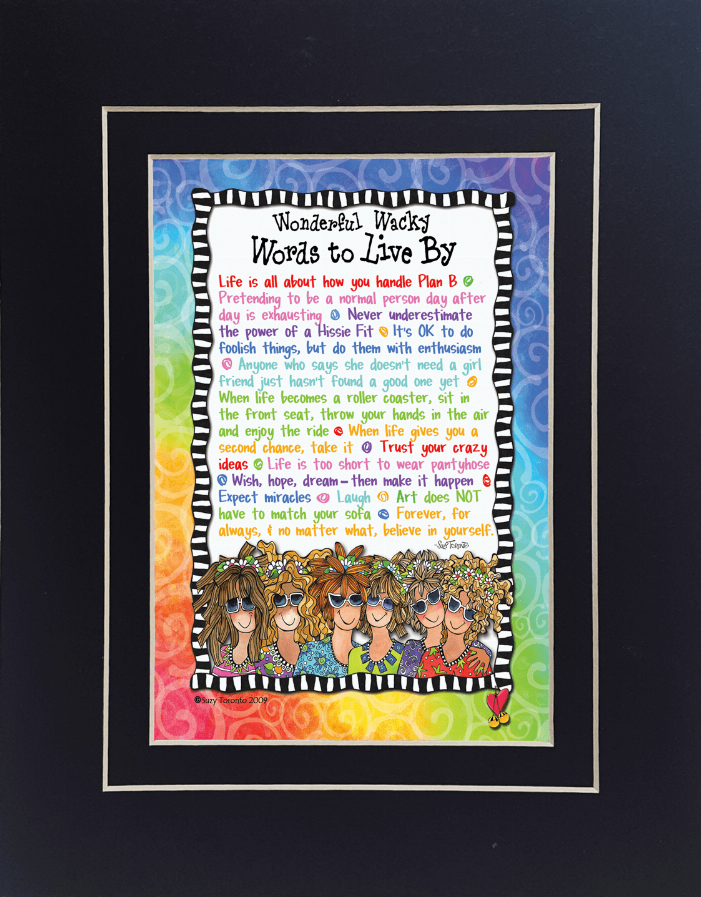 Wisdom-themed framed quote art print with colorful rainbow border and stylized figures