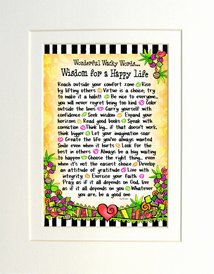 Framed wall art print with colorful hearts and flowers around a motivational text quote
