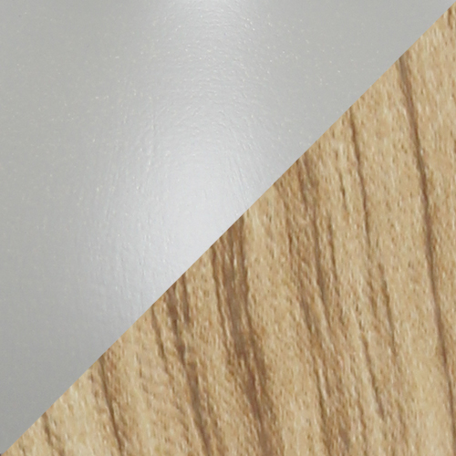 Close-up detail of gray ceramic and light woodgrain lamp texture