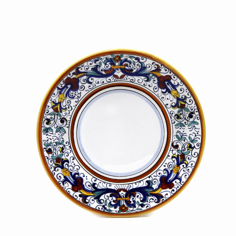 RICCO DERUTA deluxe round ceramic butter tray with blue floral Deruta rim