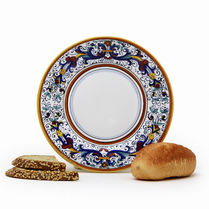 RICCO DERUTA deluxe round butter tray with blue floral border and bread pieces