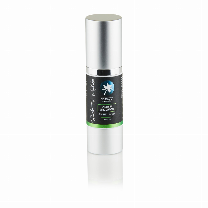Exfoliating detail cleanser tube with silver cap and dark label