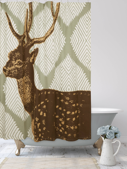 Deer Block Print Shower Curtain - 1 - Home Decor