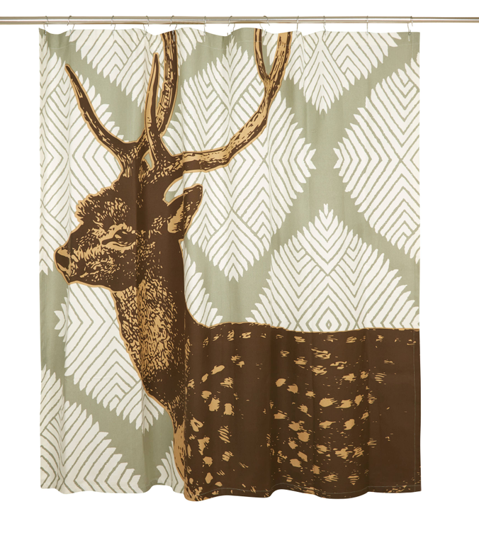 Deer Block Print Shower Curtain - 1 - Home Decor
