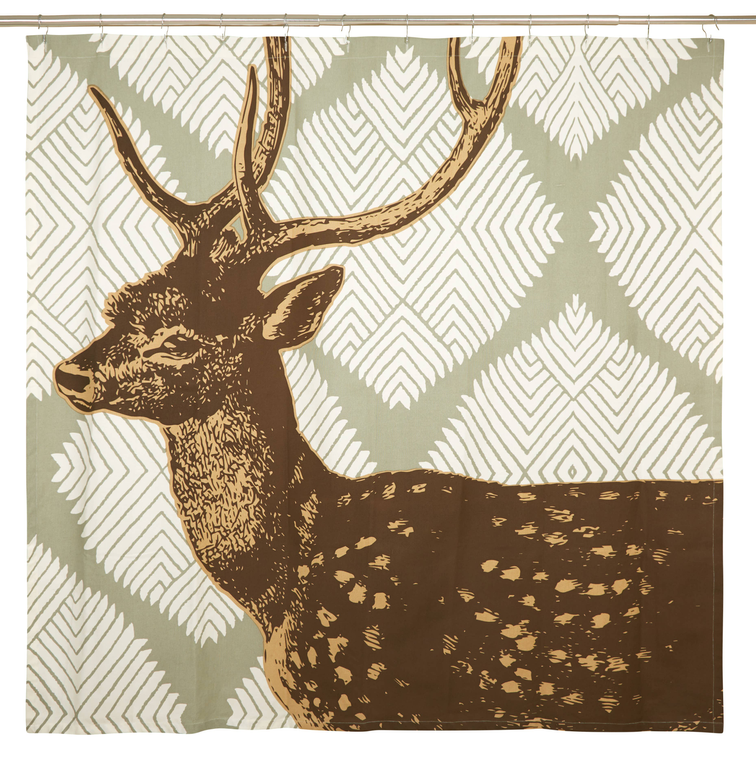 Deer Block Print Shower Curtain - 1 - Home Decor