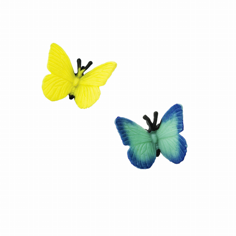 Decorative butterfly set: one yellow and one blue butterfly with black antennae