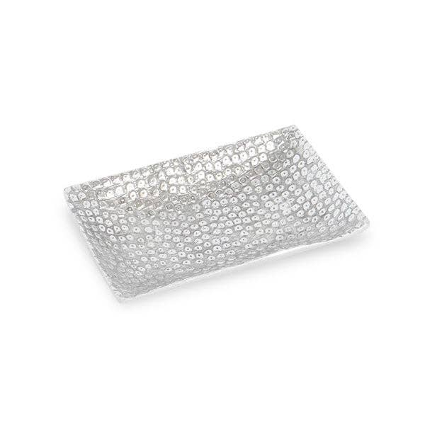 Rectangular textured silver-tone soap dish/jewelry bowl with flat surface