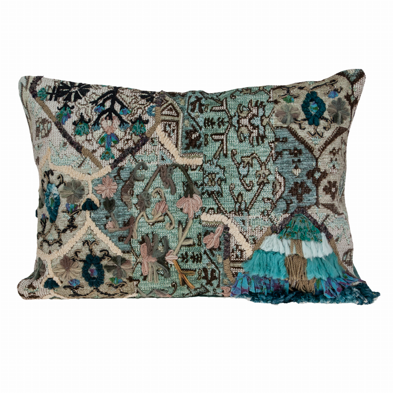 Parkland Collection Adya multicolor pillow cover, embroidered geometric motif, fringe