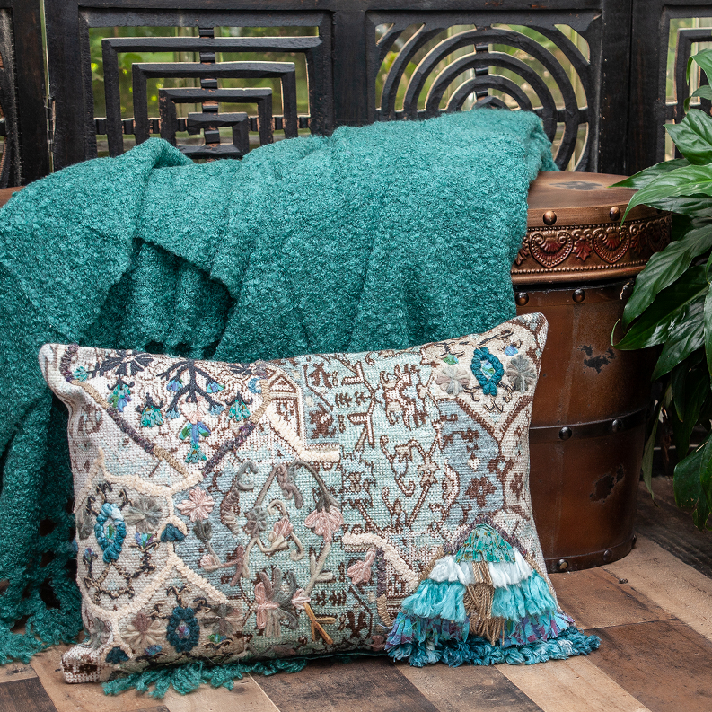 Parkland Collection Adya multicolor pillow cover with woven motif and fringe tassels