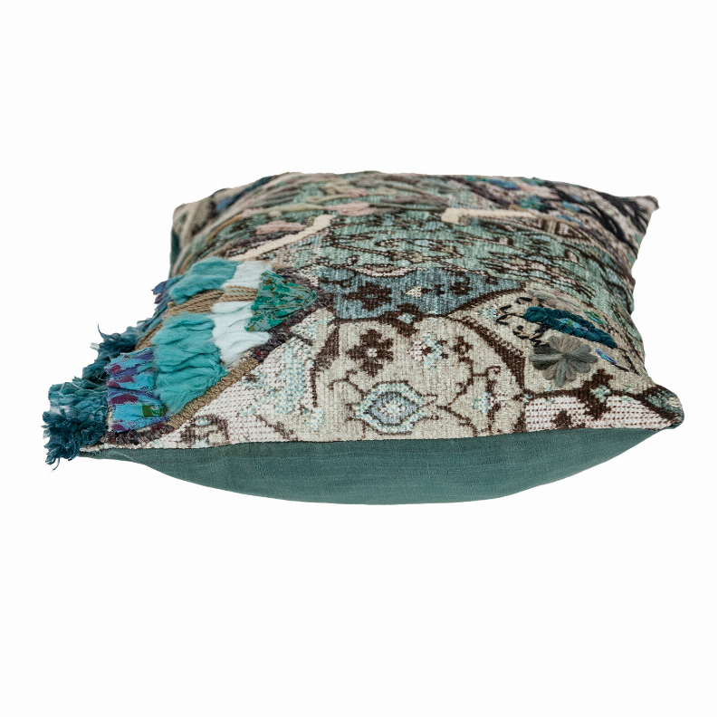 Parkland Collection Adya multicolor pillow cover with ornate patchwork pattern, tassels