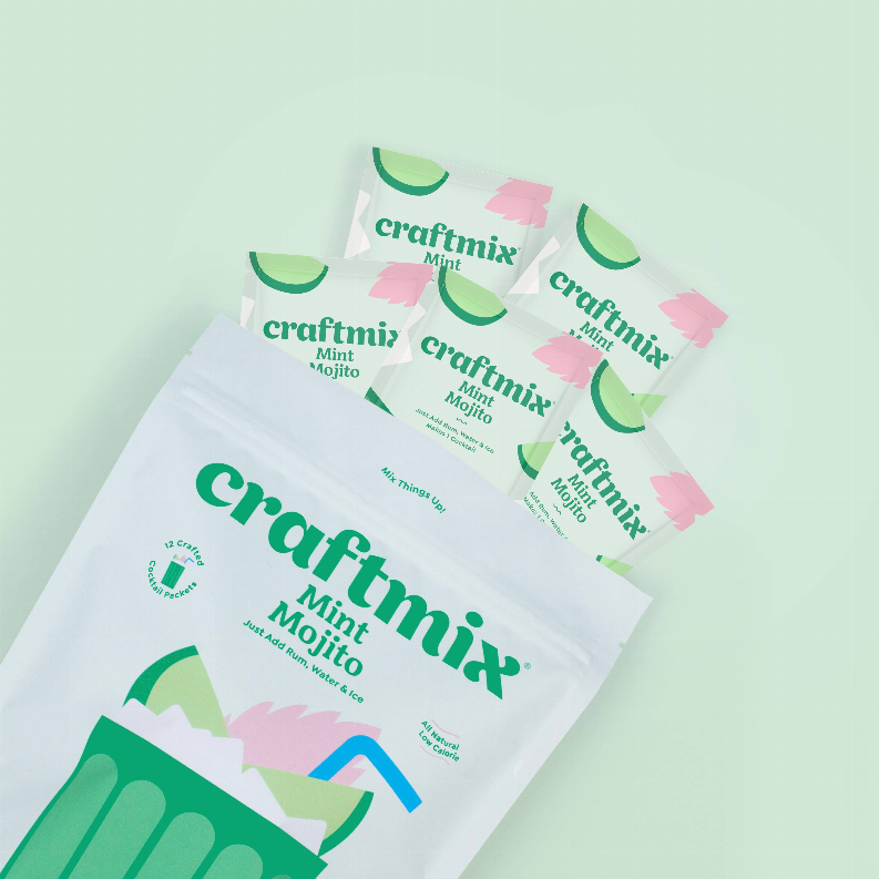 Mint Mojito mixer pouches stacked, showing the craftmix branding