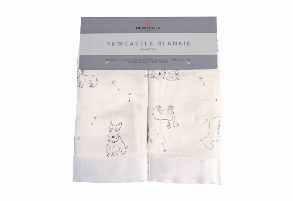 Light beige blanket with repeating line-drawn corgi dog pattern