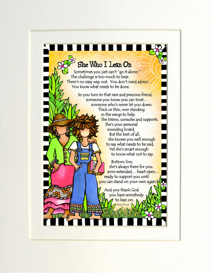 Framed wall art print with colorful cartoon figures and poem illustration