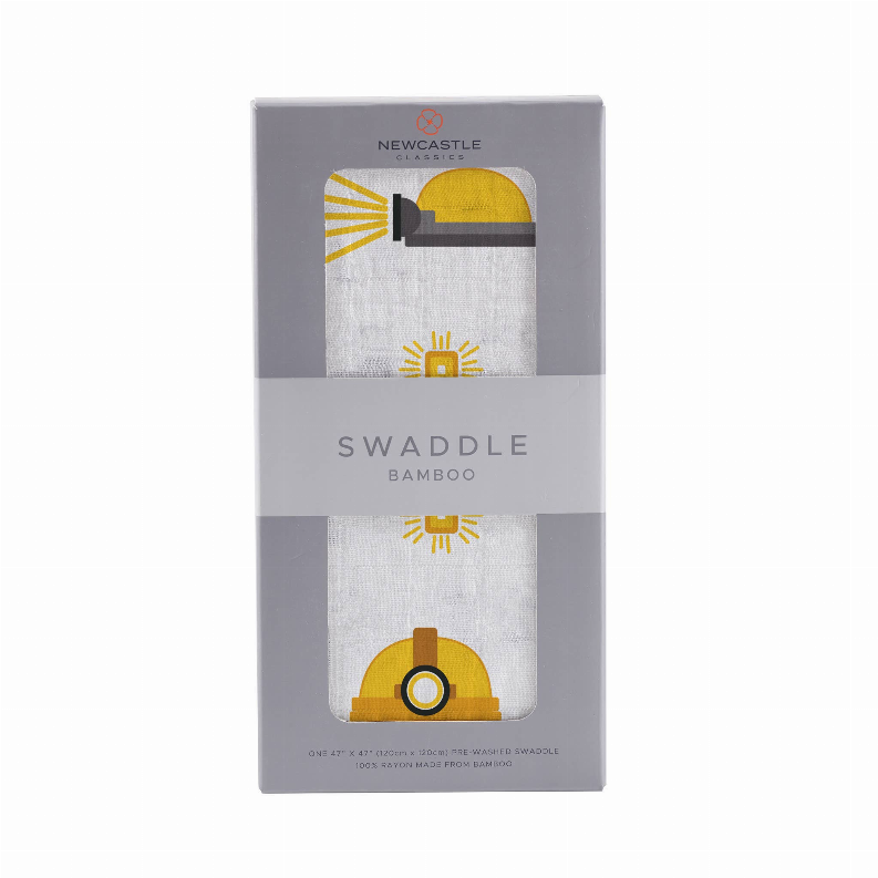 Newcastle Classic hard hat swaddle bamboo in light gray with yellow hard hat print