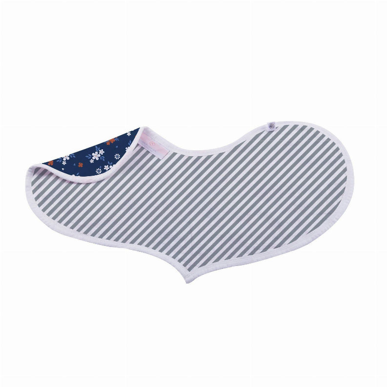 Heart bib with grey stripe front and navy floral corner panel