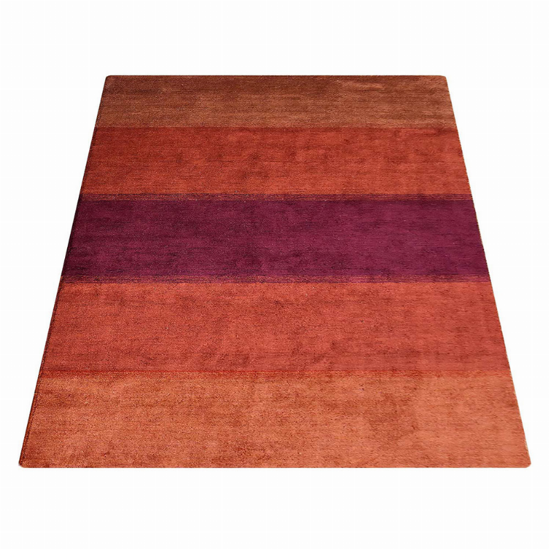 Silk mix area rug with horizontal stripes in rust, tan, and burgundy