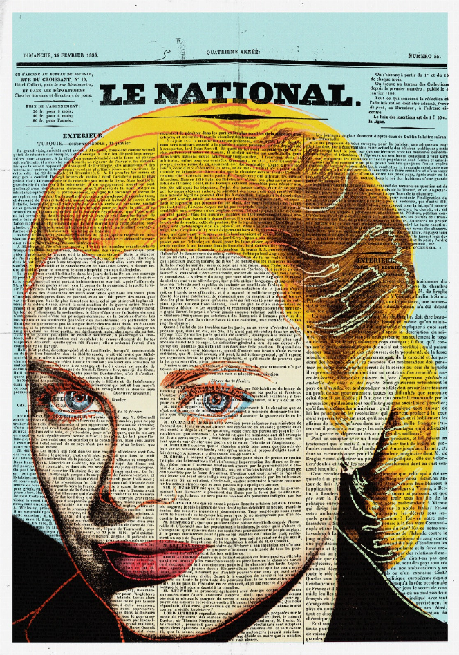 Framed newspaper glass wall art: Grace Kelly portrait with yellow hair