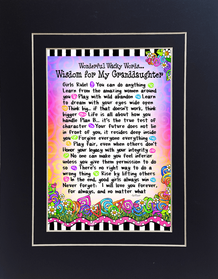 Framed wisdom quote art print with multicolored border and colorful typography