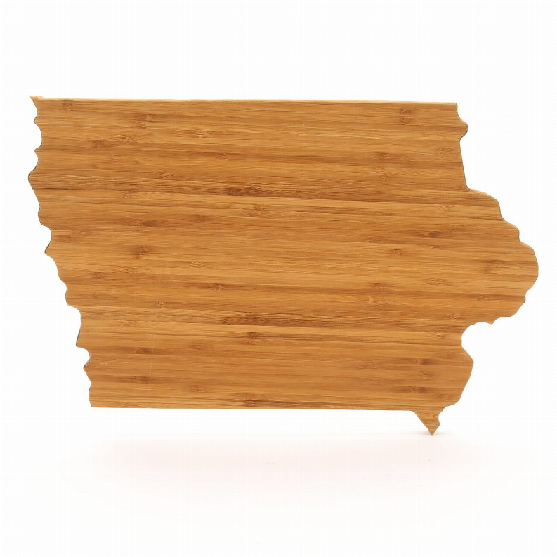 Indiana shaped wooden board with smooth light-brown finish and cutout state outline