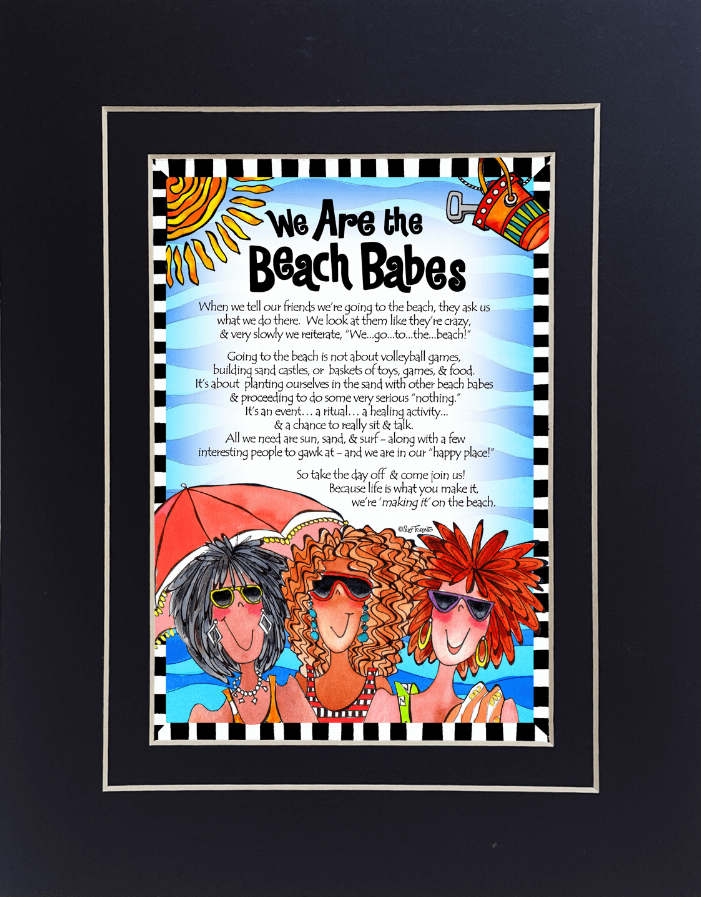 Framed beach-themed print with three illustrated beach babes and 'We Are the Beach Rabes' text
