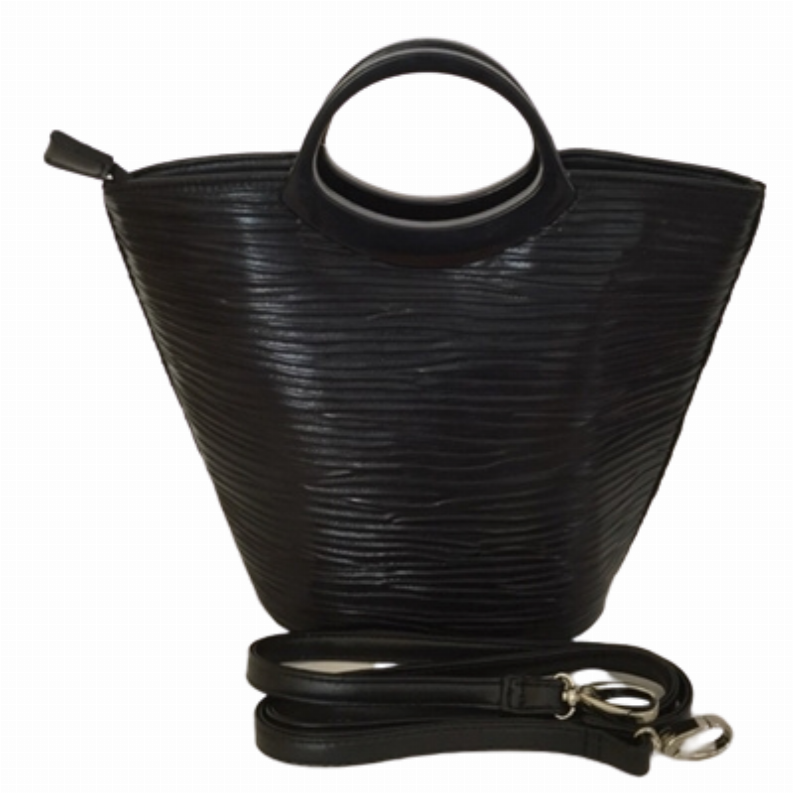 Vanessa black textured tote bag with curved handles and detachable crossbody strap